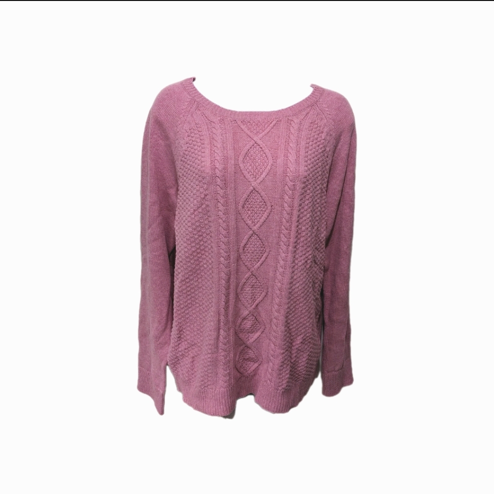 Chaps Cable Knit Pullover Sweater Long Sleeve L Fisherman Sweater Pink #7